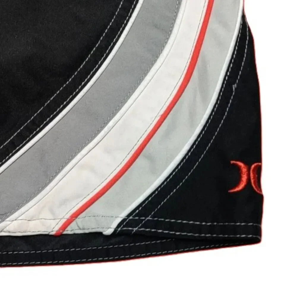 Hurley Mens Board Shorts Black Gray Red Stripe Swim Trunks Size 40 Surf Swimwear